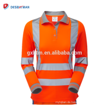 Damen Langarm Hi Vis Feuchtigkeitstransport reflektierende Arbeit Polo Shirts mit Reflexstreifen